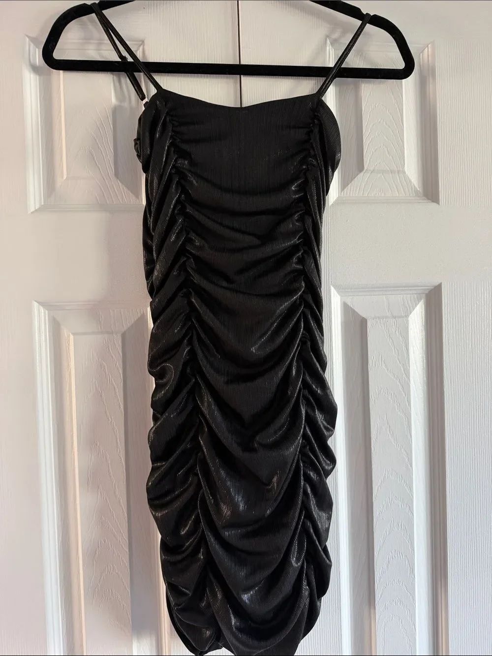 Katie J NYC Black Ruched Mini Dress Girls XL Adjustable Spaghetti Strap Party